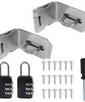 2 Pack 4 Inch 90 Degree Stainless Steel Hasp Latch Set For Barn Doors Closets And Cabinets Durable 304 Stainless Steel Includes 2 Hasps 2 Combination Locks 18 Screws And Screwdriver