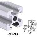 Close-up of 20x20 T-slot aluminum profile with technical drawing, part of Four Piece 20X20 TSlot Aluminum Profile Extrusion Frame Kit For CNC Machines 3D Printers Workbenches Camera Sliders And Furniture 100mm Length Sections Built To Last With Easy Modular Assembly.