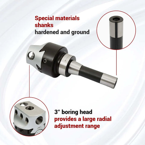 Twelve Piece Three Inch Boring Head Set With R8 Shank And Three Quarter Inch Carbide Boring Bars For Milling Bar Holder Included