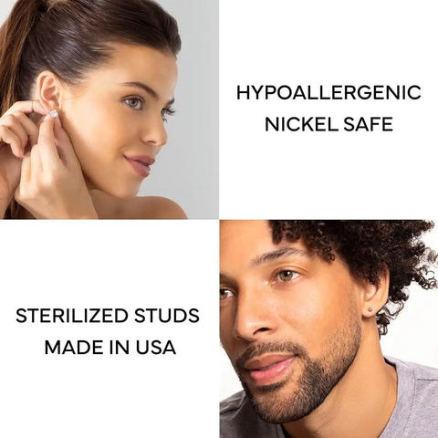 Sensitive Ears Nickel Safe Stainless Steel Ball Stud Earrings 4mm Hypoallergenic With Surgical Posts For All Day Everyday Comfort Women And Men High Fashion Jewelry, worn on model