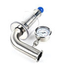 QiiMii 1.5-inch stainless steel sanitary tri-clamp pressure relief valve with gauge and blue adjustment cap