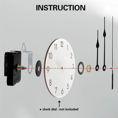 Ultra Silent Clock Movement Mechanism With Long And Short Shafts, DIY Clock Repair Parts showing assembly instructions.
