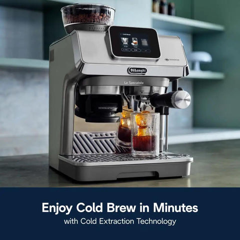 Side view of La Specialista Touch Espresso Machine With Grinder And Milk Frother For Home Barista Quality Brews Cold Brew