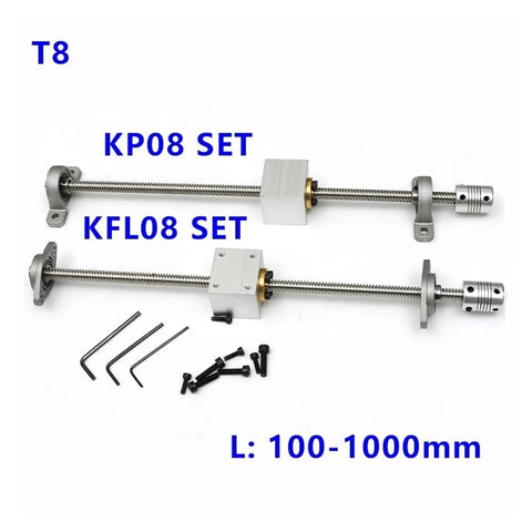 Top Notch T8 Lead Screw Rod Kit For 3D Printers And CNC Gear, 2mm Pitch With 8mm Diameter Available In Sizes Ranging From 4 Inches To 40 Long Inches For Precision Motion Control Setup, 100-1000mm