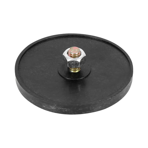 Back view of a black circular base with an M6x1.0 threaded bolt, part of a pair red plastic reflective warning reflectors with universal screw mount for motorcycle and bike M6x1.0 thread durable high visibility simple install built for long lasting use ride ready for day or night riding.