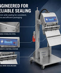 Big Time Vertical Pneumatic Vacuum Sealer with 600mm Stainless Steel Sealing Bar on rolling cart, pneumatic control system visible.