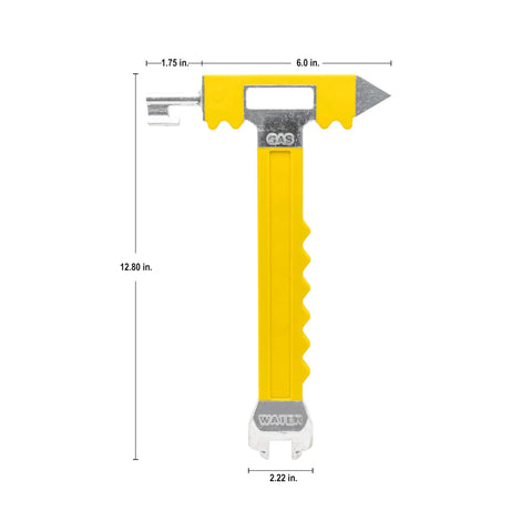 Emergency Water And Gas Valve Shut Off Tool With Corrosion Resistant Cast Aluminum Construction, High Visibility Yellow Handle
