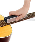 Hand using fret leveling beam on guitar fretboard, part of Guitar Luthier Tool Kit Pro Grade With Fret Crowning File Fret Rubber Hammer.
