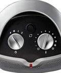 Control panel of Oscillating Ceramic Tabletop Space Heater With Adjustable Thermostat Carrying Handle Two Quiet Heat Settings And Fan Only Mode 11.6 Inches Silver Compact Space Saving Home Heating Solution.