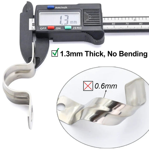Stainless Steel SS304 Conduit Clamp U Bracket 2 Hole Heavy Duty Pipe Clip Set of 10 showing 1.3mm thickness close-up