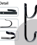 Detail view of Two Pack Heavy Duty Black Aluminum Pool Pole Hangers with screws, showcasing sturdy hooks and durable black finish.