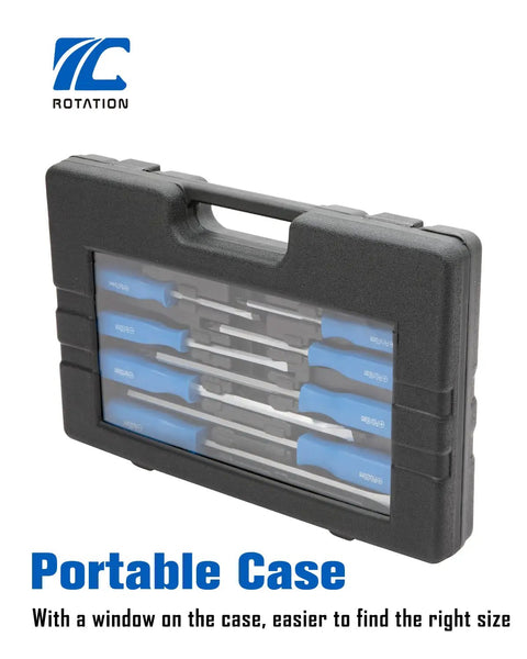 Magnetic Go-Thru 12-Piece Screwdriver Set With 6 Phillips And 6 Flat Head Bits in black portable case with window display