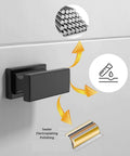 Diagram showing 2 Pack Extra Large Matte Black Square Cabinet Knobs For Modern Cabinets And Drawers, zinc alloy material.