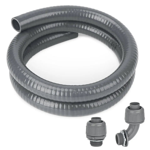 4 Ft Three Quarter Inch Gray Liquid Tight Flexible Electrical Conduit Kit With Straight And 90 Degree Connectors For AC Whip Install