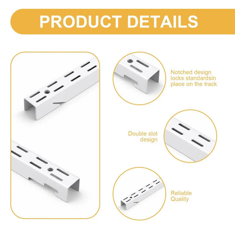 Close-up of Four Pack 25 Inch Adjustable Closet Track Shelving System Rails with notched and double slot design