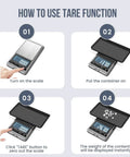 Instructions on using tare function with Compact Digital Scale With.01 Gram Precision For Jewelry Gold And Coins Portable Grab And Go Scale 300g Capacity Multi Unit Conversion Great Micro Scale For Herbs Tiny Items And Collectibles