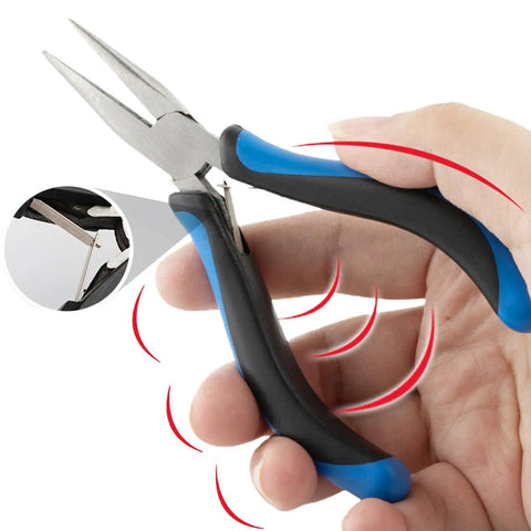 Three Piece Pliers Set for DIY Jewelry Making and Repairs With Carbon Steel Build, Sturdy Lightweight Tools and Non Slip Grips, Easy to Use Crafting Kit for Cutting, Bending, Wire Trimming, needle-nose pliers in hand