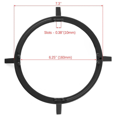 Top view of Heavy Duty Cast Iron Wok Ring 7 Inch Wok Support Ring For Gas Stoves with measurements and slots visible