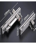 Premium Heavy Duty 360 Degree Concealed Pivot Hinge Made From Superior Stainless Steel dimensions with measurements on black background.
