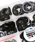 Glarks internal-tooth starlock push-on locking washers kit, 280 pcs, black plastic in organizer box