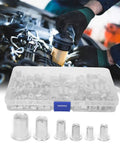 Heavy Duty Aluminum Rivet Nut Kit M3 Through M8 Threaded Inserts For Sheet Metal And Automotive Projects 150 Piece Fastener Set With Plastic Storage Case Ideal For DIY Enclosures Panels And Pros And DIYers