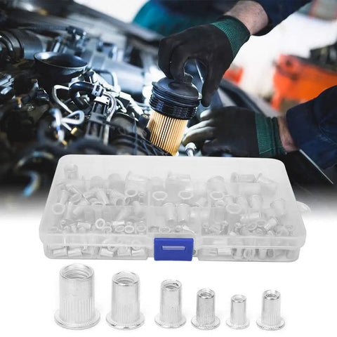 Beefy Aluminum Rivet Nut Kit M3 To M8 Threaded Inserts with storage case and automotive panel use