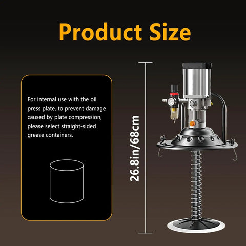 Heavy Duty Pneumatic Grease Pump, 26.8 in Height, with Bucket Type Gun, 30-68 MPa High Pressure for Industrial Lubrication