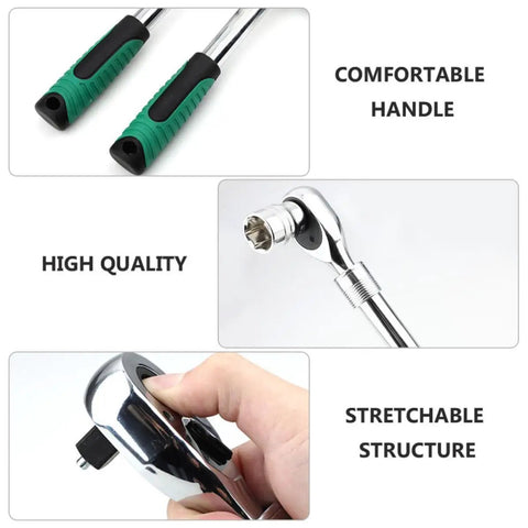Heavy Duty Badass Shop Rated Steel Expanding Ratchet Wrench Featuring Lightning Fast 72-Tooth Swivel Action and ergonomic grip