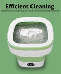 Hella Compact Slick Portable Washing Machine 20L Foldable Washer with deep clean feature in green, showcasing water and washing mode.