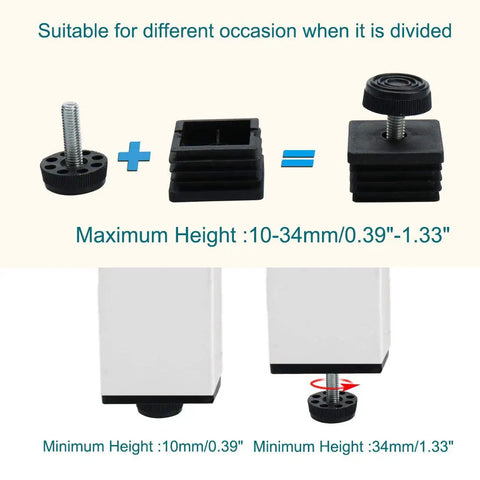 Adjustable Square Leveling Feet For Home Furniture And Appliances 25 Mm Insert Set Of Four Heavy Duty Stabilizers built tough image showing height adjustments.
