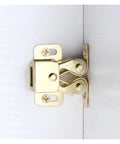 Grab 14 PCS Cabinet Latches For Kitchen Wardrobes! Automatic spring catch in metal finish, securely mounted on a cupboard door.