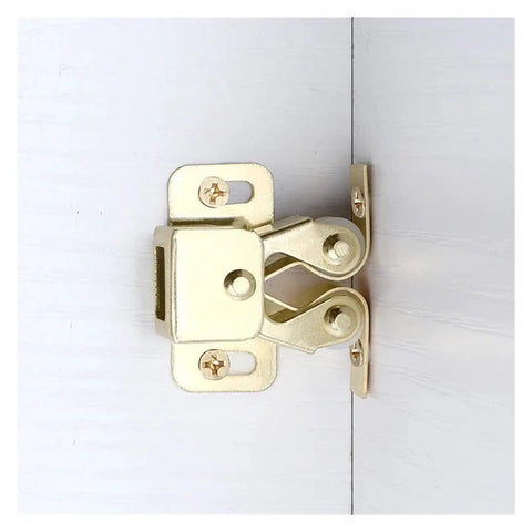 Grab 14 PCS Cabinet Latches For Kitchen Wardrobes! Automatic spring catch in metal finish, securely mounted on a cupboard door.