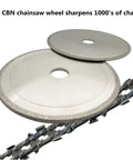 No Sweat CBN Chainsaw Sharpening Wheel 5-3/4 Inch Diameter With 1/8 Inch Thickness And 7/8 Inch Bore for quick grinds.