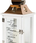 Flameless Copper Lantern With Timed Candle Lights Indoor Use Only Battery Powered Three AA Batteries Required Hang Or Free Standing Cozy Heartfelt Gift For When A Loved One Is In Heaven Safe No Open Flame Decor.