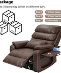 Luxurious Electric Lift Recliner Chair For Seniors With Heat Massage, Left Side Tray Table, USB Charging Ports, Storage Pockets, Breathable Upholstered Single Sofa That Hits All The Right Spots with package boxes shown.