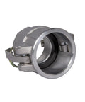 Pro Shop Gear Aluminum Camlock Fittings Pair 1 5 Inch Cam And Groove Hose Connectors Female Coupler With Female Npt Thread close-up of gray aluminum fitting