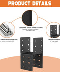 Heavy Duty 8 Piece Post Brackets Kit For 4x4 Wood Deck Posts Mounting With 3.6 Inch Inner Diameter 14 Gauge Steel Base And Anchor Connectors Includes Screws For Solid Deck Support showing steel and coating details
