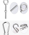 5 Pack M6 Eye Bolts With Nuts, Washers And Carabiners For Heavy Duty Lifting And Rigging, 316 Stainless Steel Marine Grade Eyebolts