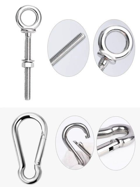 5 Pack M6 Eye Bolts With Nuts, Washers And Carabiners For Heavy Duty Lifting And Rigging, 316 Stainless Steel Marine Grade Eyebolts