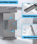 Roman Tub Faucet Deck Mount Waterfall Three Hole With Hand Shower Brushed Nickel Modern Tub Filler Spout Control