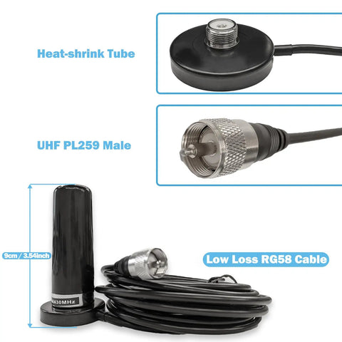 Go-To Dual Band Vehicle Ham Radio Antenna For VHF 136-174 MHz And UHF 400-470 MHz With Beefy Large Magnetic Base PL259 16 Ft Cable