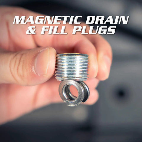 Close-up of magnetic drain plug for Hardcore Diff Cover For Dana 30 Differentials With Thick Walled Nodular Iron Construction