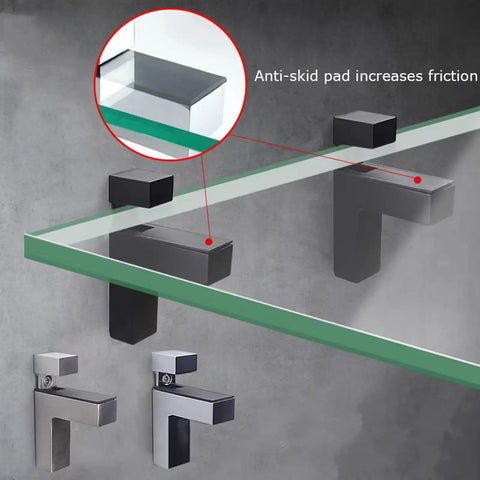 Heavy Duty Adjustable Glass Shelf Brackets For Bathroom with anti-skid pad on glass shelf, zinc alloy, chrome finish