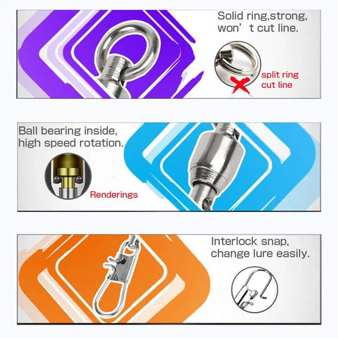 Interlock Snap Ball Bearing Fishing Swivels For Saltwater And Freshwater Tackle High Strength Corrosion Resistant Leader Lure Line Connectors 25 Pieces 20 Lb Capacity, ball bearing and snap details
