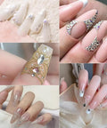 Various nail art designs with DIY Mani Pros Will Love Mixed Sizes Nail Beads Kit With Magnetic Pen And Tweezers For Nail Art.