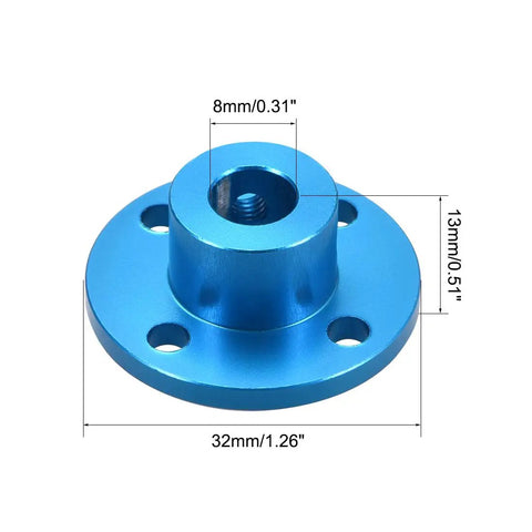 8mm Inner Diameter Rigid Flange Shaft Coupling For Motors, 16mm Outer Diameter, blue aluminum with measurements.