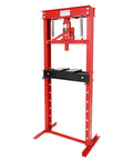 Heavy Duty 12 Ton H Frame Hydraulic Shop Press In Red For Auto Body And Metalworking Built To Last Steel Frame Tough As Nails Hydraulic Jack Dual Springs And Easy Load Design Powerhouse Performance For Pressing Bending And Spreading Tasks. red steel frame with hydraulic jack and springs