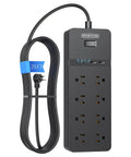 Beefy 25 Ft Flat Plug Extension Cord With 8 Outlet Surge Protector And 4 USB Ports Including 2 USB C 15A Breaker Wall Mount