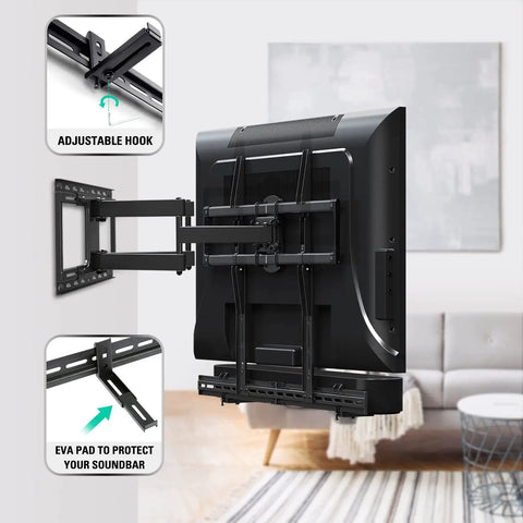 Totally Locks In Soundbar Mount And TV Bracket Holds Up To 20 Lbs Universal Fit For Bars With Or Without Holes wall mounted with adjustable hooks.