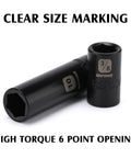 Pro Grade One Quarter Inch Drive Impact Socket Set with 6-point design, clearly marked, heavy-duty CRMO steel for torque tasks.